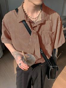 Airaco Men's Houndstooth Short Sleeve Pocket Casual Shirt - Multicolor - View 3