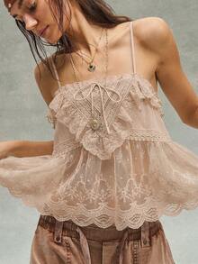 Bohemela Áo hai dây dệt màu trơn, viền bèo nhún, phong cách boho mùa hè, thích hợp cho kỳ nghỉ, ngày Valentine, lễ hội âm nhạc, dành cho nữ. - Màu be - Xem 6