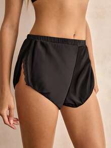 Charlaine Women's Satin Lace Trim White Side-Open Briefs - Black - View 5