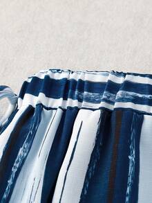 Linhara Quần ống rộng kẻ sọc cổ điển dành cho nữ cỡ lớn, kiểu dáng thoải mái, chất liệu nhẹ, thích hợp cho mùa xuân/hè. - Màu xanh lam - Xem 4