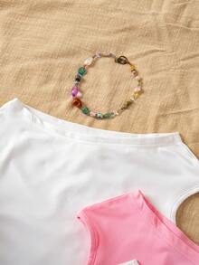 Sparklyn Set de 3 camisetas multicolor de hombros descubiertos de ajuste ceñido para niña preadolescente de vacaciones - Multicolor - Ver 7