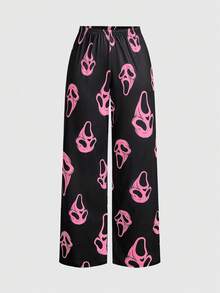ROMWE Women Gothic Skull Print Camisole And Pants Pajama Set - Pink - View 5