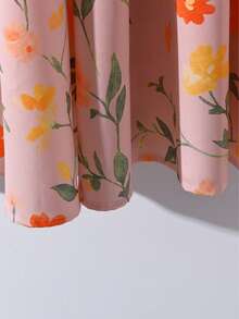 SHEIN Franclia 女士优雅浪漫度假风印花喇叭裙，春夏款 - 粉色 - 查看 4