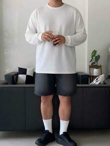 DAZY Plus Size Men's Solid White Long Sleeve T-Shirt, Spring - White - View 7
