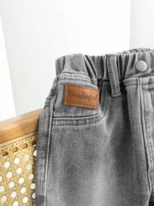 Young Boys Loose Fit Light Blue Denim Shorts,Summer Casual Elastic Waist Shorts,Fashionable Cartoon Pattern Design,Versatile For School & Outdoors - Grey - View 6