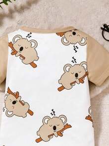 SHEIN GraphicGems Quần yếm ngắn tay cổ tròn in hình động vật dễ thương cho bé trai, thích hợp mặc mùa hè. - Màu Khaki - Xem 7