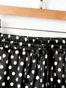 Franclia 大码缎面抽绳系腰直筒裤 - 黑色 - 查看 4