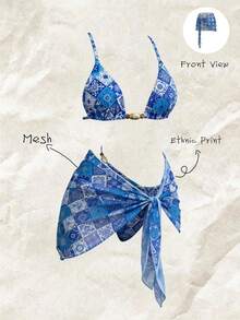 Elavelle 女士随机印花系带罩衫，春夏款 - 彩色 - 查看 3