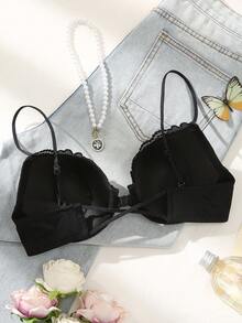 Snug Zone 1pc Sexy Backless Front Closure Black Lace Bra, Lift And Support, Adjustable For Small Bust, Summer - Multicolor - View 2