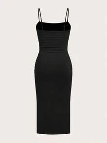 SHEIN EZwear 咖啡棕色和黑色加大码女式吊带夏日连衣裙 - 咖啡棕 - 查看 4
