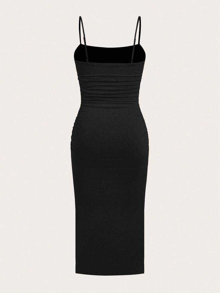 SHEIN EZwear 咖啡棕色和黑色加大码女式吊带夏日连衣裙 - 咖啡棕 - 查看 4