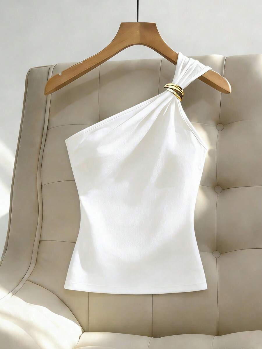 Franclia 女士黑色性感金属褶皱无袖连体衣 - 白色 - 查看 1