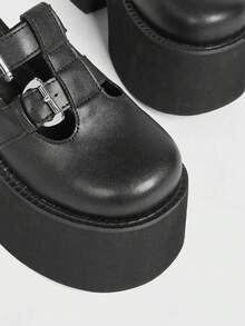 Sugerpunk Women's Black Double Buckle Platform Wedge Slide Sandals 2000s Style - Black - View 2