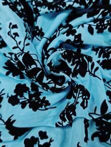 SHEIN Franclia Bodysuit Lengan Panjang Off-Shoulder Bermotif Beludru Bertekstur untuk Wanita - Biru - View 6