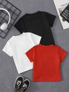 SHEIN Playful Pals Set Rajut Kasual Motif Dinosaurus 3 Potong untuk Balita, Kaos Lengan Pendek, Musim Semi/Panas - MultiWarna - View 2