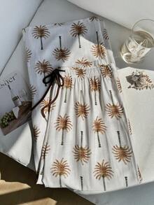 Comfortcana 大码舒适亚麻棕榈树印花休闲裤，适合春夏穿着 - 彩色 - 查看 7