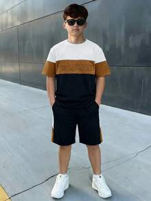 Vacaura Boys' Summer Casual 2-Piece Set,Black And White Short Sleeve Los Angeles T-Shirt&Matching Shorts,City Break Street Style Outfit For School,Sports - Multicolor - View 4