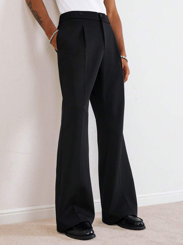 TOKVUE Men's Black Flared Straight Leg Trousers Formal | SHEIN USA
