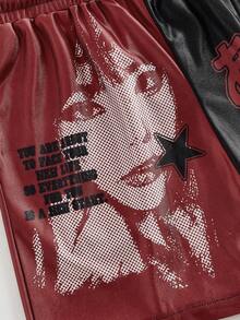 ROMWE MEN Men's Slogan Print Drawstring Waist Casual Loose Shorts - Multicolor - View 4