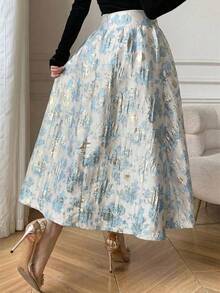 Celisse 优雅女士欧根纱提花半身裙 - 藍色 - 查看 2