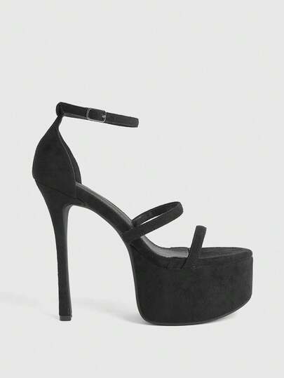 CUCCOO LuxiPop Women's High Heel Waterproof Platform Sandals, Black Ankle Strap Stilettos, Sexy Club Wear Summer Shoes