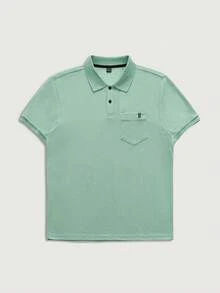 Courvante 男士休閒純色短袖 Polo 衫，圖案綠色，附鈕扣與貼布，適用高爾夫、網球、商務通勤與男友穿搭 - 綠色 - 查看 3