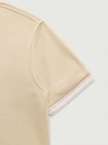 Men Contrast Trim Polo Shirt - Beige - View 6
