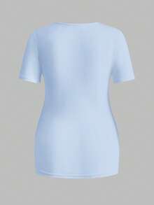 Modmama 3pcs/Set Pregnant Women Solid Color Ruched Nursing Function Casual Daily Short Sleeve Tops - Baby Blue - View 10