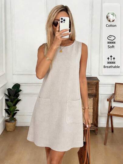 Easowa Women's Solid Color Round Neck Casual Minimalist Daily Commute & Date Short Dress Summer Outfit For Women Elegant Dresses For Ladies Holiday Outfits For Women White Dresses For Women Summer Dresses