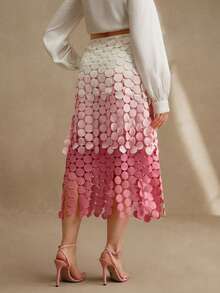 Anewsta 流苏镂空刺绣高腰半身裙，飘逸垂坠镂空半身裙，女士夏季节日装扮 - 粉色 - 查看 2
