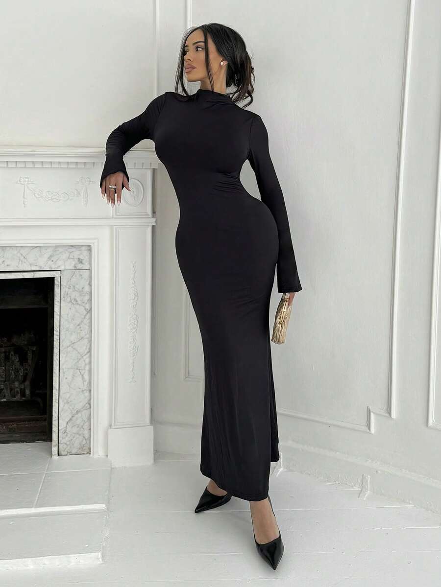 Shopreo Elegant Women Long Sleeve Dress, Suitable For Casual Dates, Outings, Nightclubs, Parties And Gatherings, Autumn,Backless Dress Party - Black - View 1