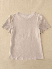 Rusticease 女款休閒舒適透氣100%純棉短袖T恤，灰色夏季上衣，適合女士，可愛素色T恤，適合早午餐時尚穿搭 - 灰色 - 查看 6