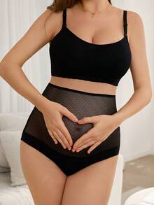 SHEIN 1件黑色蕾丝高腰孕妇内裤 - 黑色 - 查看 1