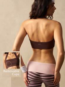 VARSIVA Áo ngực thể thao nữ màu trơn kiểu racerback mặc hàng ngày - màu nâu - Xem 3