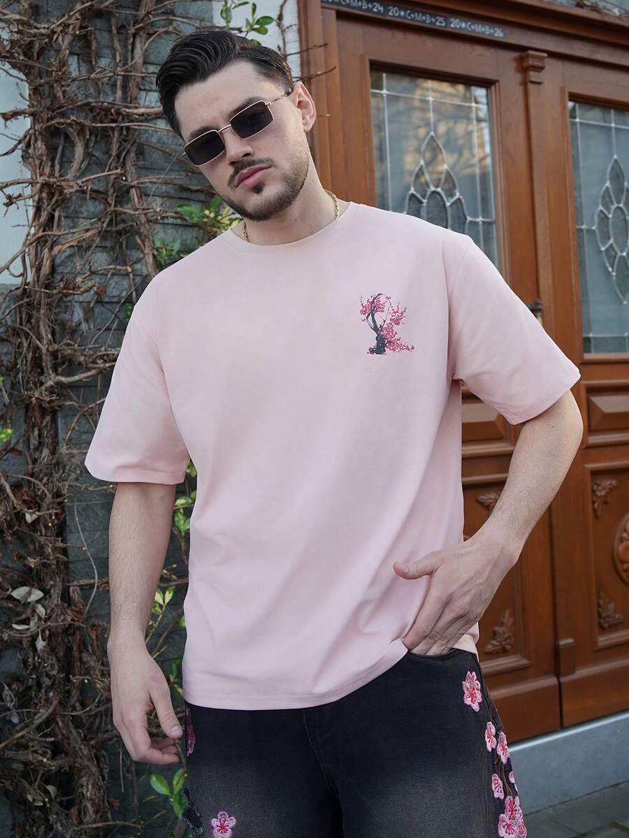 LEOGASHI LEOGASHI Camiseta de manga corta holgada con estampado de moda para hombres SU ER | Diseño exquisito | Esencial de verano | Fácil de combinar, mostrando tu estilo - Rosa - Ver 1