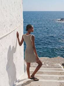 Maija Outfit Deas Of  Dress,Women's Striped Button Design Sleeveless Casual Knit Dress,Beach Dresses ,Vacation Dresses,Holiday Outfits For Women - Multicolor - View 2