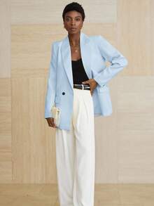 Aveloria Modichic Women's Business Style Solid Color Double-Breasted Blazer Jacket For Commuting, Autumn  - Baby Blue - View 5