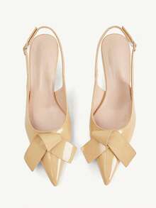 CUCCOO CHICEST Sapatos Femininos Bico Fino em Couro Envernizado Cáqui, Novo Estilo Suave e Elegante para Primavera e Verão, Uso em Chá da Tarde com Decoração de Origami, Sapatos de Salto Alto Agulha Slingback - Caqui - Visão 2