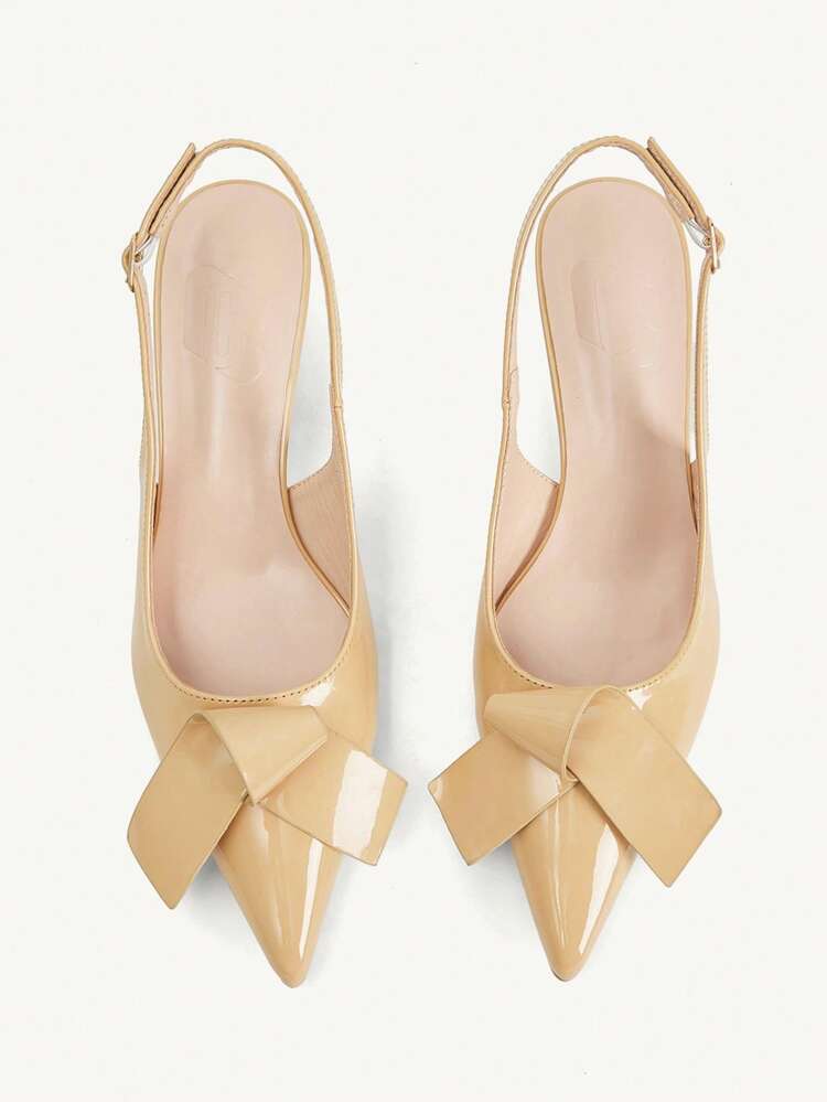 CUCCOO CHICEST Women's Shoes Pointed Khaki Patent Leather Spring And Summer New Gentle And Elegant Style Afternoon Tea Wear With Origami Decoration, Slingback Stiletto High Heels Shoes