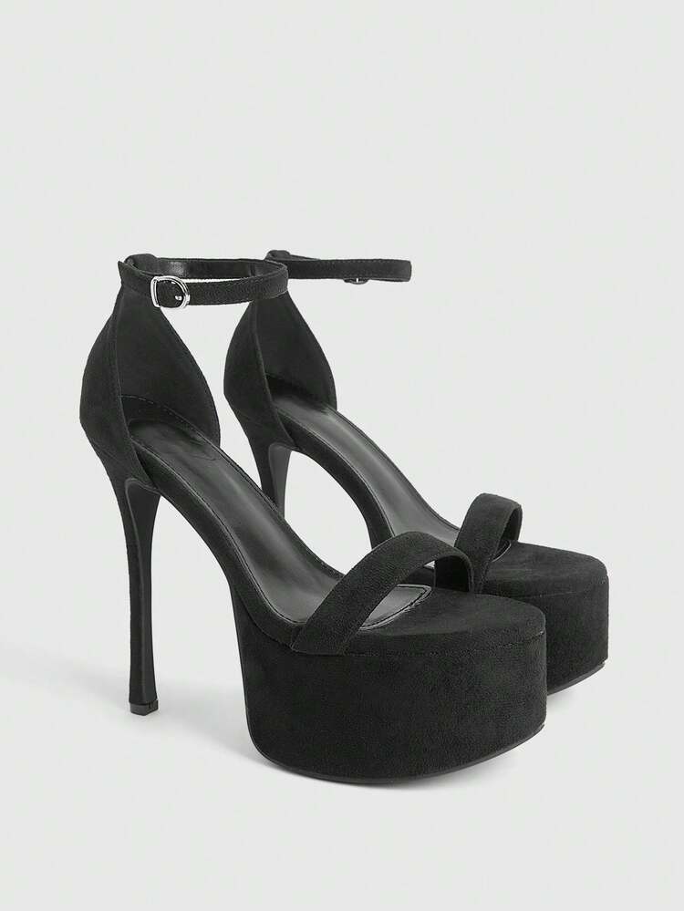 CUCCOO LuxiPop Women's High Heel Waterproof Platform Sandals, One-Strap Black Stilettos, Sexy Club Wear