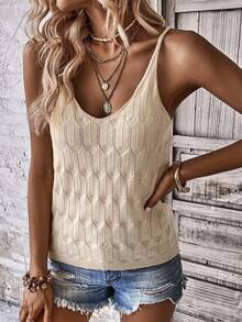 Franclia Áo hai dây dệt kim khoét lỗ dáng casual dành cho nữ - Màu be - Xem 5