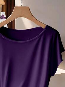 EMERY ROSE 女士紫色碎花撞色系带蝴蝶结衬衫和直筒宽松裤两件套，休闲女士短袖上衣，女士两件套休闲上衣，夏季女士上衣，女士上衣和衬衫，女士优雅上衣，女士休闲上衣，女士最新款上衣，女士新款休闲衬衫 - 彩色 - 查看 3