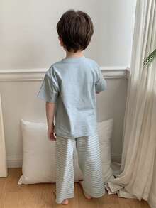 DAZY 男童条纹短袖上衣和裤子睡衣套装 - 藍色 - 查看 4