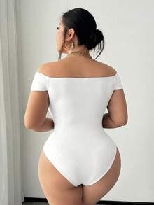 SHEIN SXY 大码女士性感露肩交叉褶皱连体衣，适合街头、休闲、性感、日常出行、购物、约会等场合，穿着清爽舒适，易于搭配，显瘦，凸显身材，修饰身形。 - 白色 - 查看 2