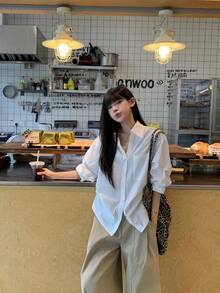 K-Vae Summer Collared Petal Sleeve Cinched Waist Blouse - White - View 1