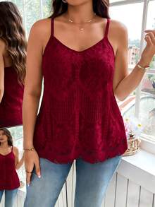 Reflora Camiseta de encaje de unicolor elegante de talla grande para verano - Burdeos - Ver 5
