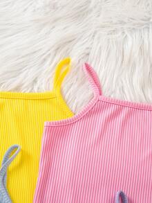SHEIN Elladie kids 女童无袖纯色罗纹简约夏季背心 - 彩色 - 查看 5