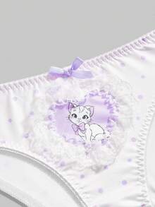 ROMWE Kawaii Cute Polka Dot Heart & Bow Decor Panties - Mauve Purple - View 2