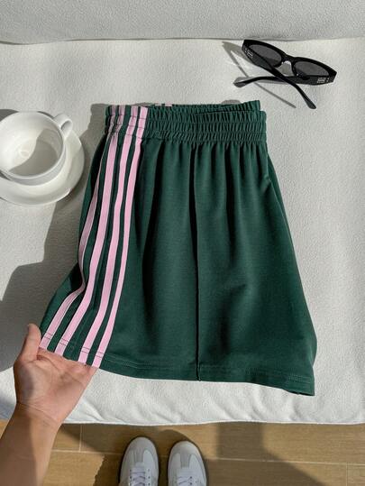 Comfortcana Plus Size Casual Sports Style Retro American College Ribbed Shorts