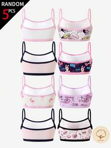 SHEIN 5pcs Berbagai Macam Atasan Camisole Katun Nyaman Motif Flamingo Lucu Gaya Hip-Hop untuk Liburan Anak Perempuan Remaja - MultiWarna - View 2